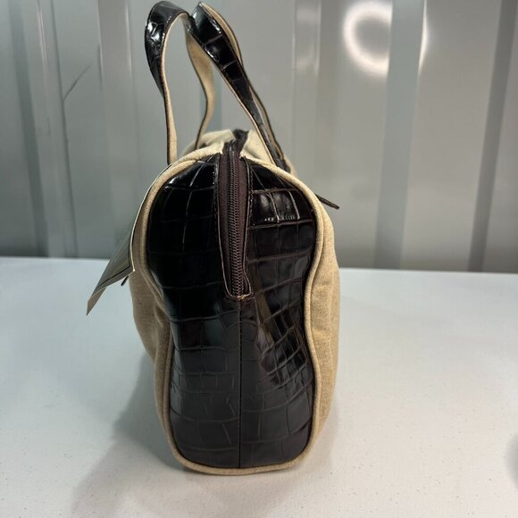 Pantera International Corp Bowling Tote Bag Shoulder Beige Canvas Brown Leather - Picture 4 of 14